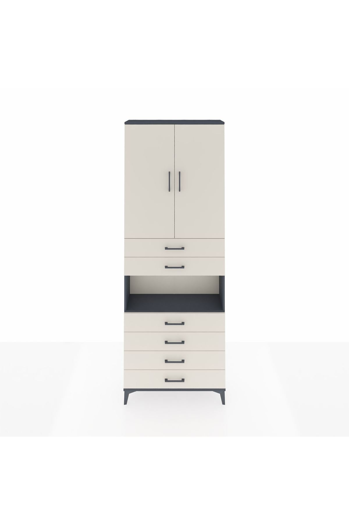 Arges Dolap 4 Raflı 6 Çekmeceli 2 Kapaklı 88x30x243 Antrasit-Aytaşı