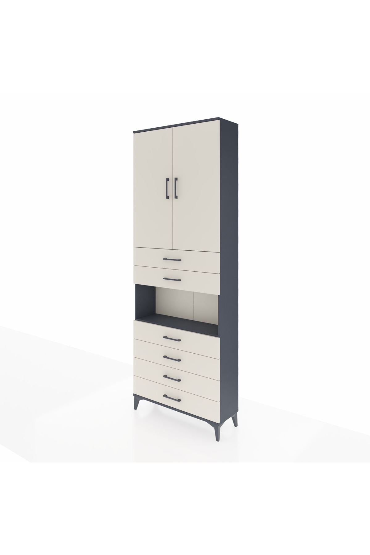 Arges Dolap 4 Raflı 6 Çekmeceli 2 Kapaklı 88x30x243 Antrasit-Aytaşı