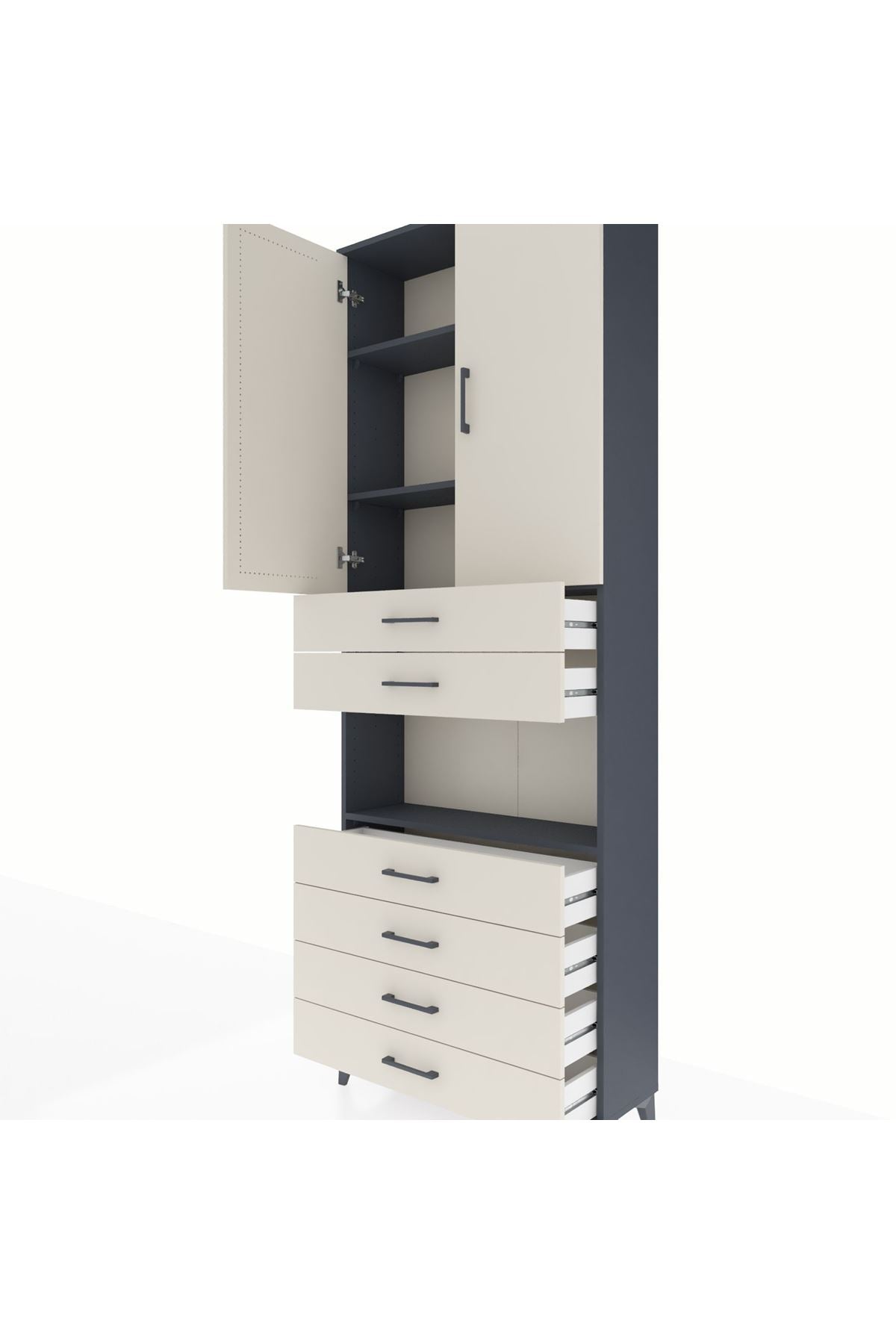 Arges Dolap 4 Raflı 6 Çekmeceli 2 Kapaklı 88x30x243 Antrasit-Aytaşı