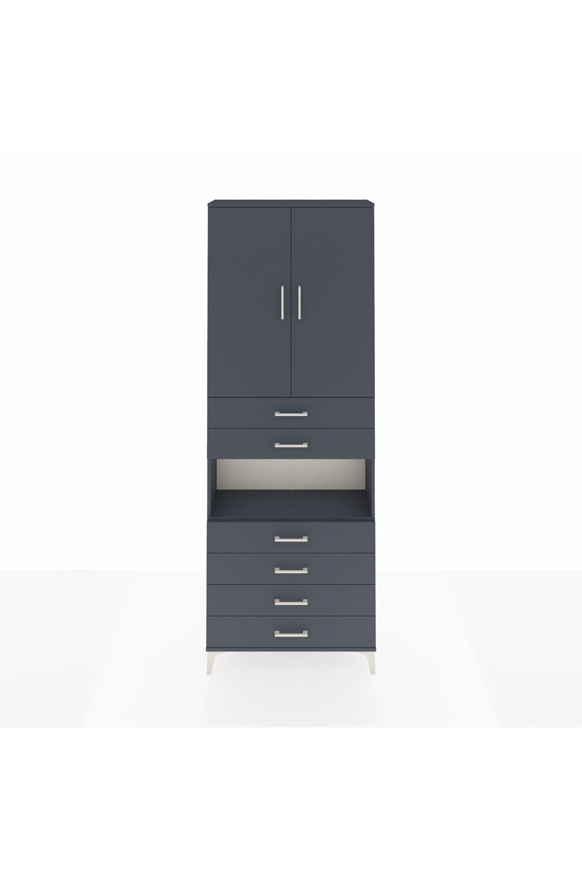 Arges Dolap 4 Raflı 6 Çekmeceli 2 Kapaklı 88x30x243 Antrasit-Antrasit