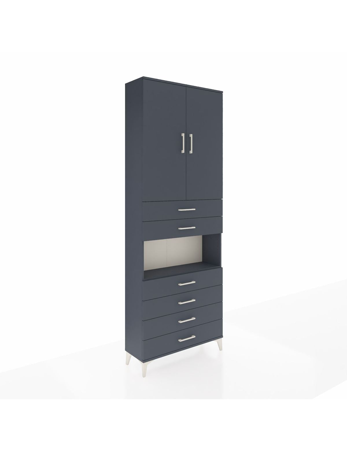 Arges Dolap 4 Raflı 6 Çekmeceli 2 Kapaklı 88x30x243 Antrasit-Antrasit