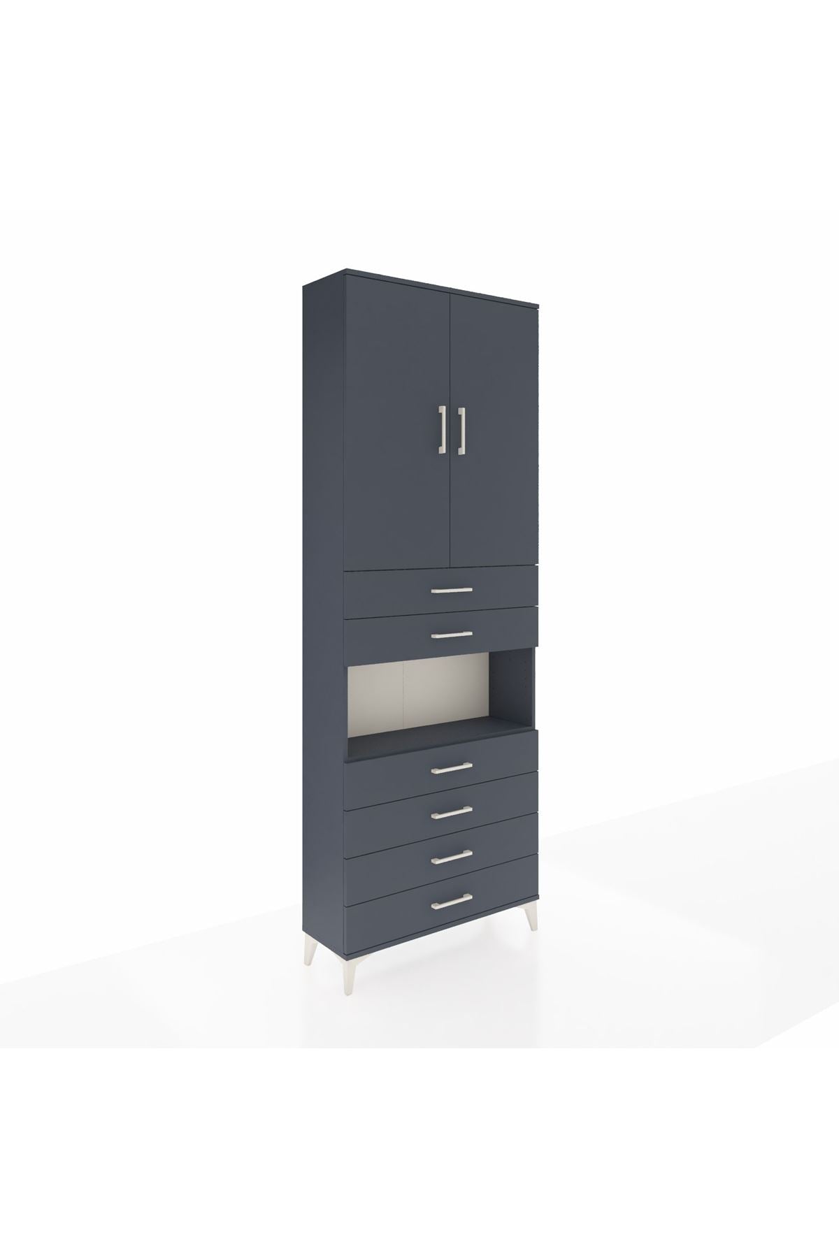 Arges Dolap 4 Raflı 6 Çekmeceli 2 Kapaklı 88x30x243 Antrasit-Antrasit