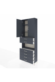 Arges Dolap 4 Raflı 6 Çekmeceli 2 Kapaklı 88x30x243 Antrasit-Antrasit