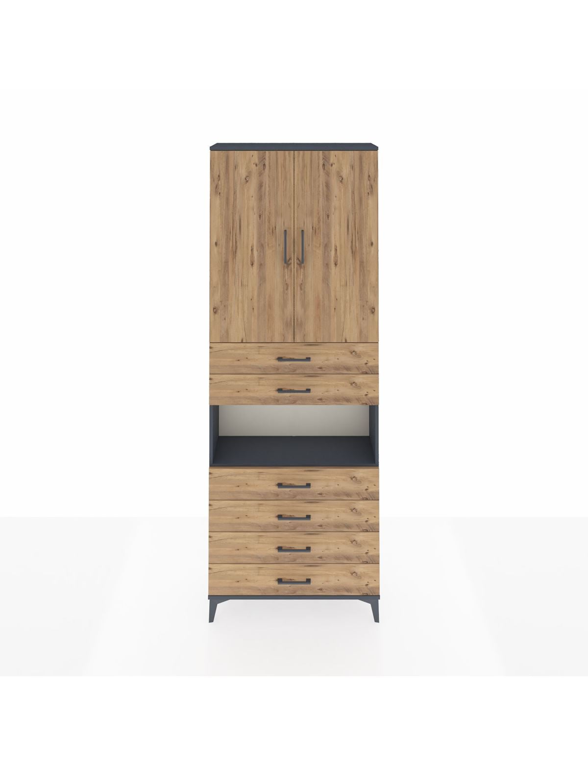 Arges Dolap 4 Raflı 6 Çekmeceli 2 Kapaklı 88x30x243 Antrasit-Çam