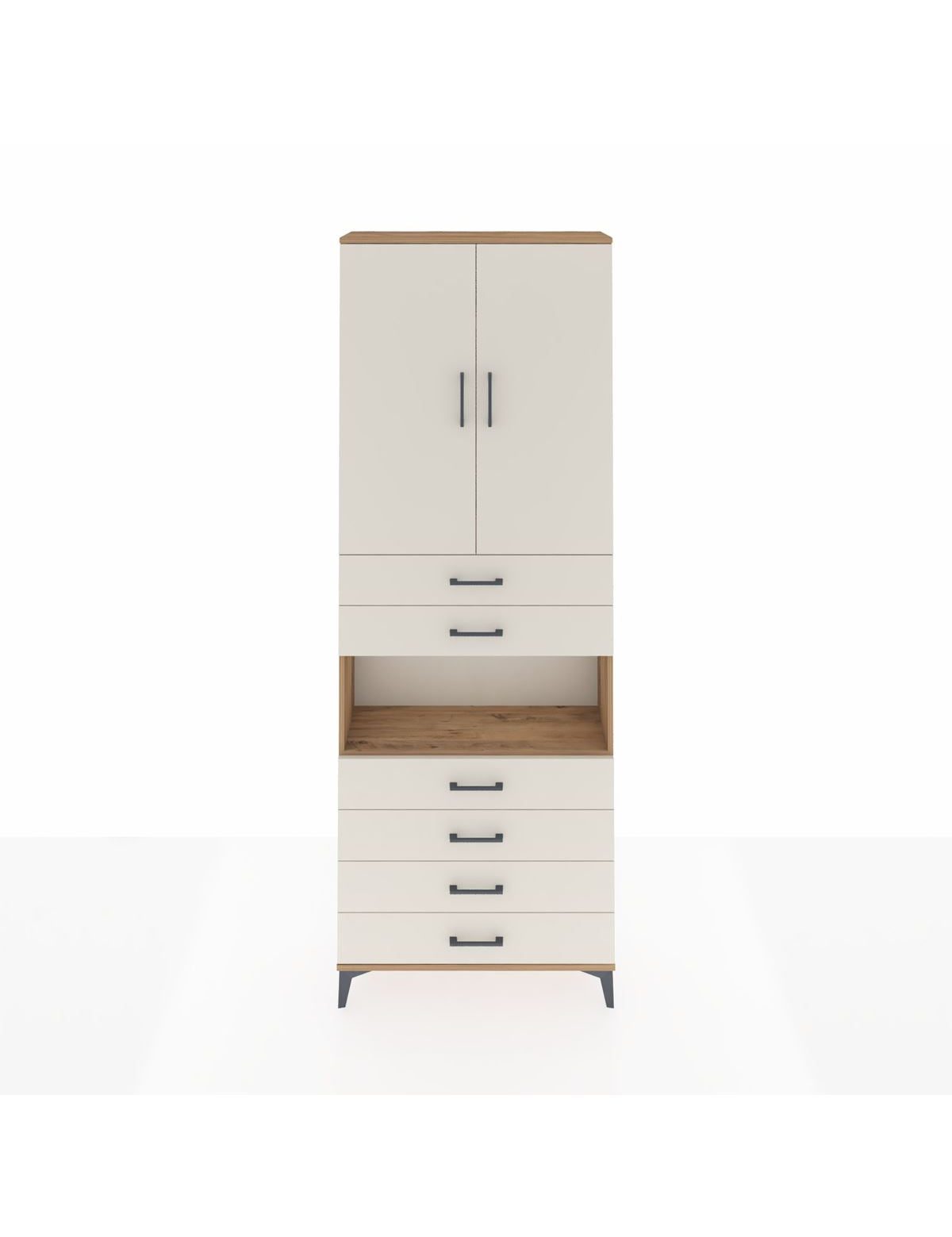 Arges Dolap 4 Raflı 6 Çekmeceli 2 Kapaklı 88x30x243 Çam-Aytaşı