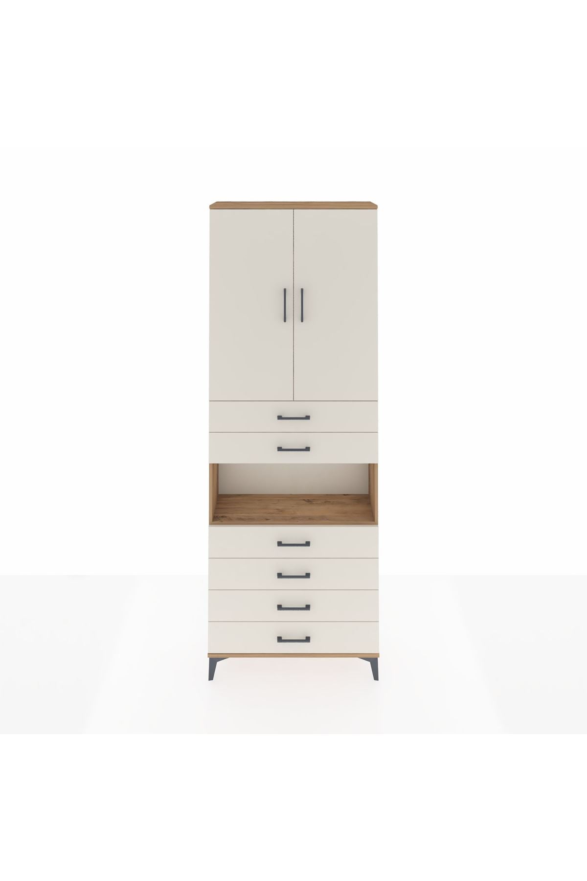 Arges Dolap 4 Raflı 6 Çekmeceli 2 Kapaklı 88x30x243 Çam-Aytaşı