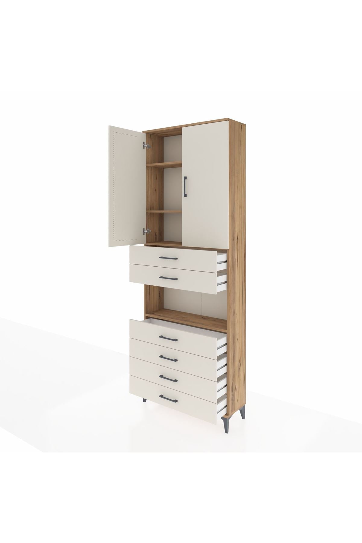 Arges Dolap 4 Raflı 6 Çekmeceli 2 Kapaklı 88x30x243 Çam-Aytaşı