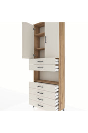 Arges Dolap 4 Raflı 6 Çekmeceli 2 Kapaklı 88x30x243 Çam-Aytaşı