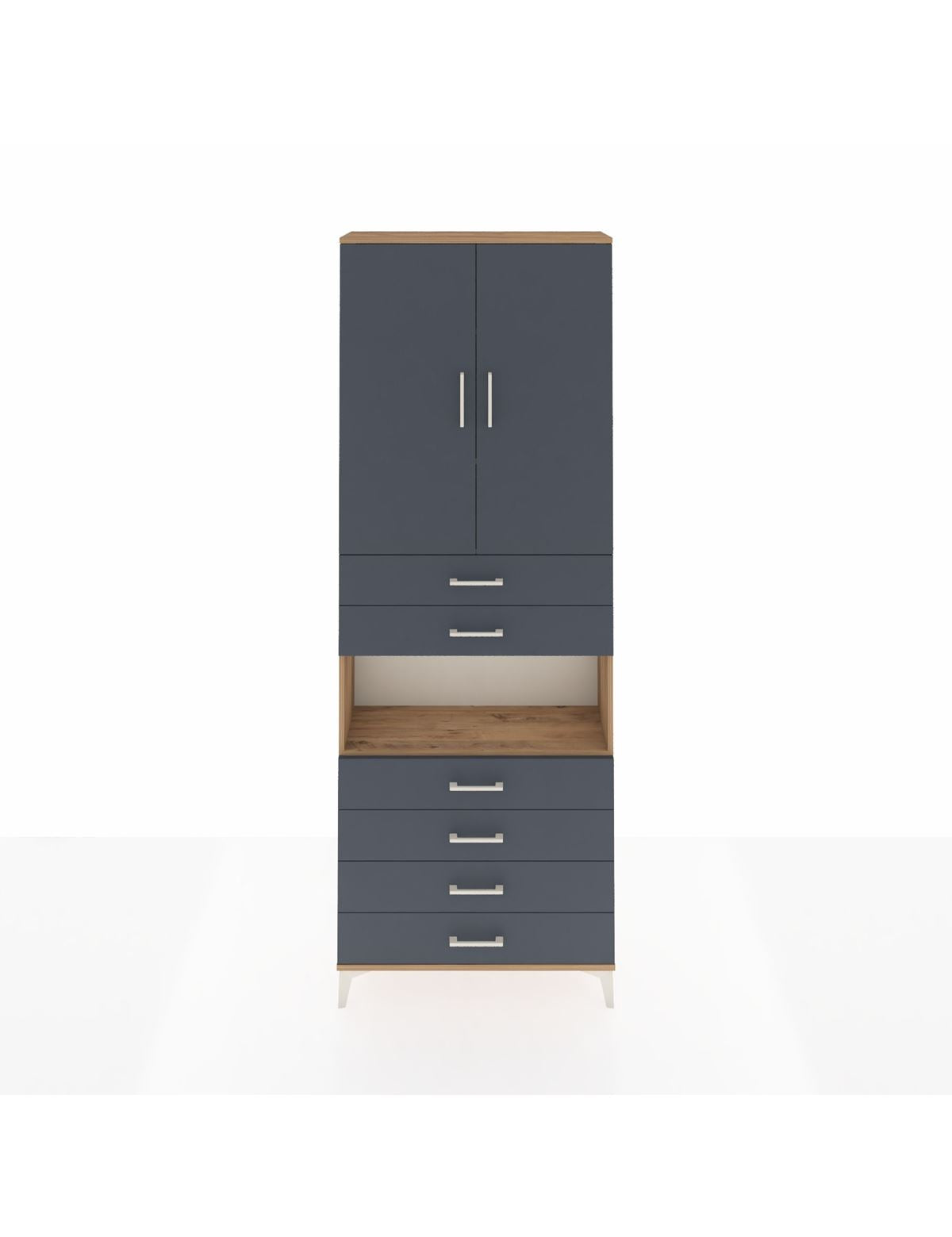 Arges Dolap 4 Raflı 6 Çekmeceli 2 Kapaklı 88x30x243 Çam-Antrasit