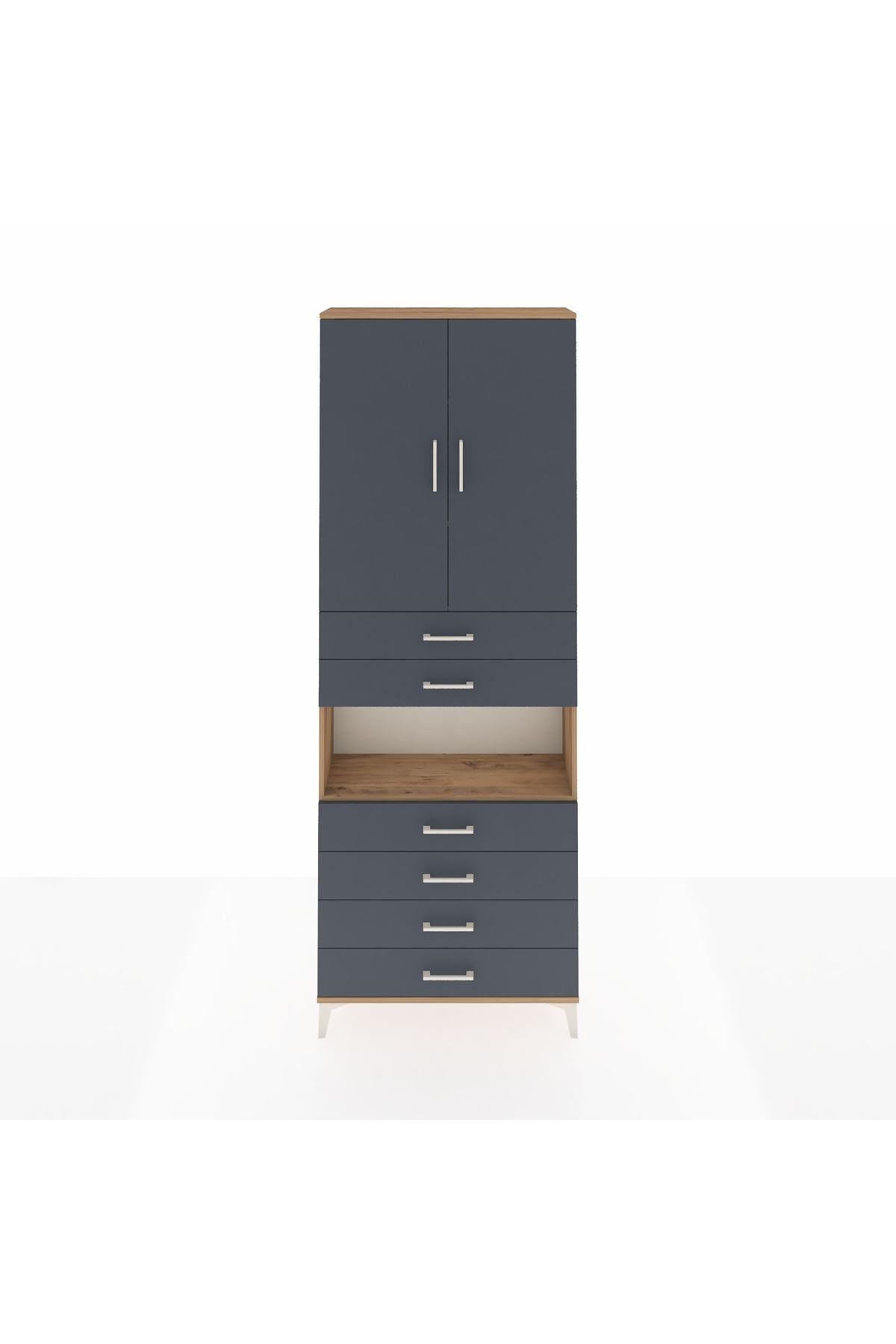 Arges Dolap 4 Raflı 6 Çekmeceli 2 Kapaklı 88x30x243 Çam-Antrasit