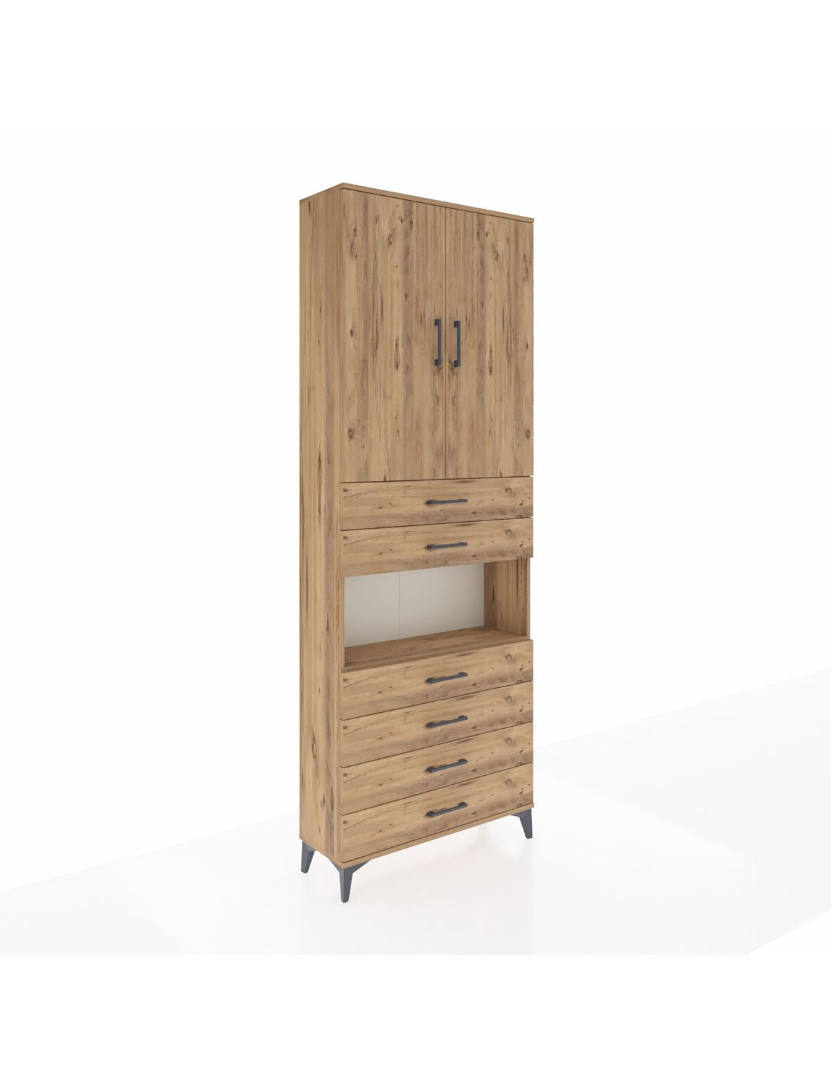 Arges Dolap 4 Raflı 6 Çekmeceli 2 Kapaklı 88x30x243 Çam-Çam