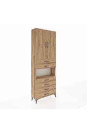 Arges Dolap 4 Raflı 6 Çekmeceli 2 Kapaklı 88x30x243 Çam-Çam