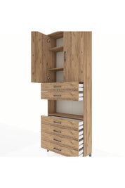 Arges Dolap 4 Raflı 6 Çekmeceli 2 Kapaklı 88x30x243 Çam-Çam