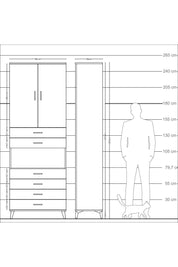 Arges Dolap 4 Raflı 6 Çekmeceli 2 Kapaklı 88x30x243 Çam-Çam