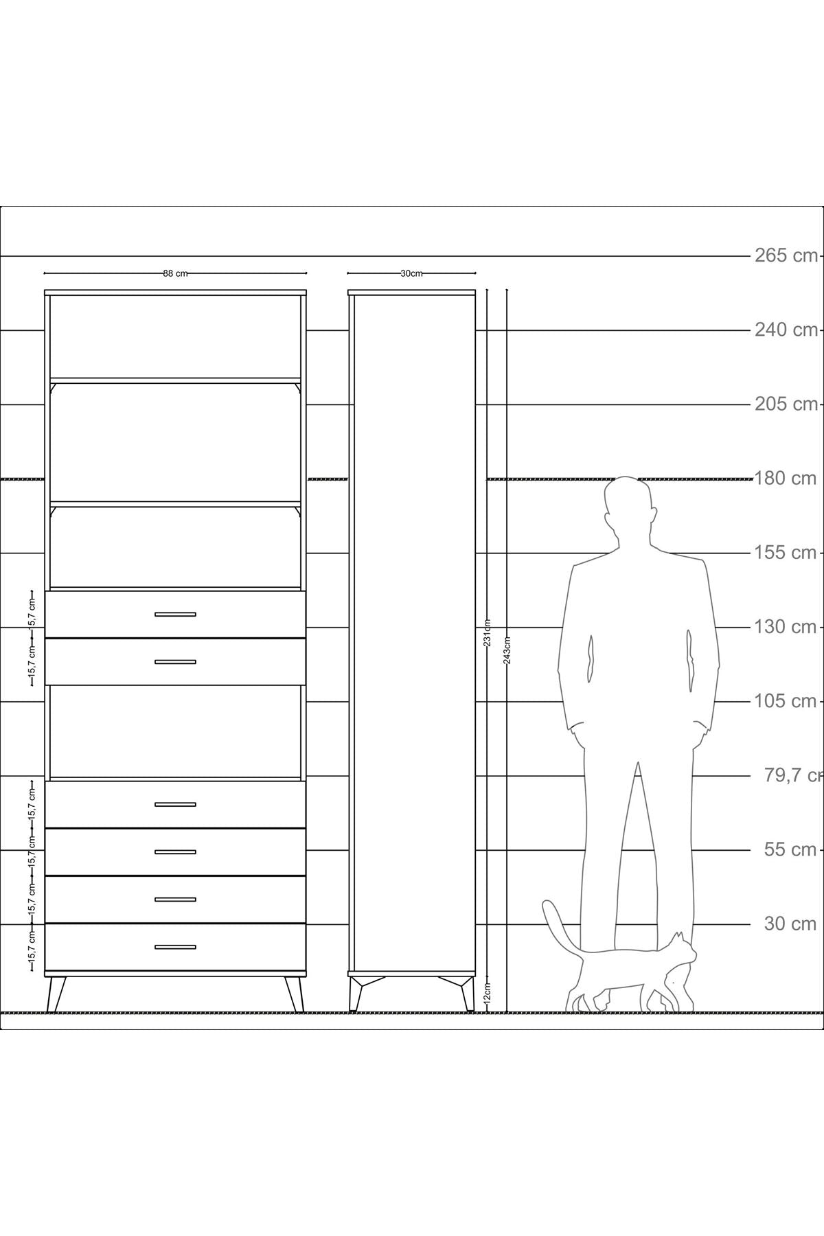 Arges Dolap 4 Raflı 6 Çekmeceli 88x30x243 Aytaşı-Aytaşı