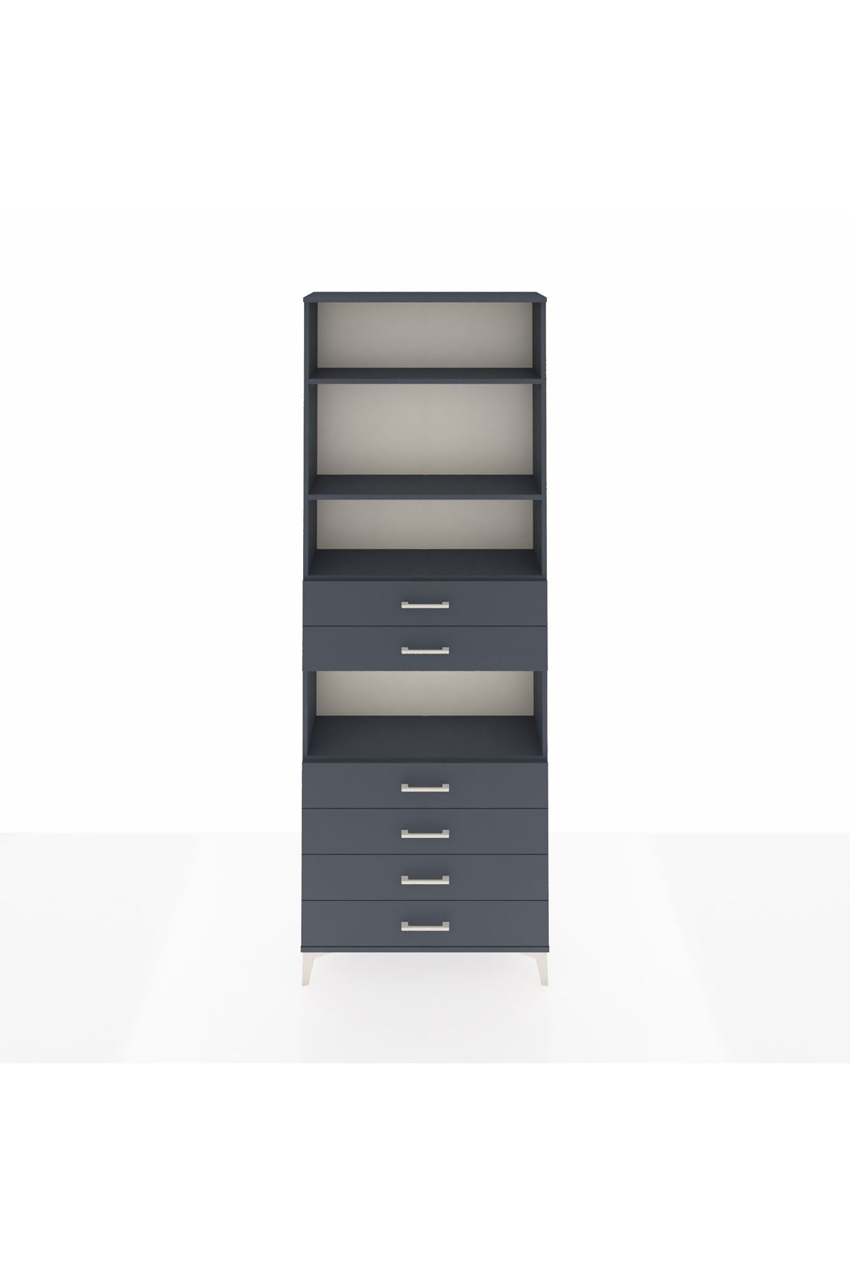 Arges Dolap 4 Raflı 6 Çekmeceli 88x30x243 Antrasit-Antrasit