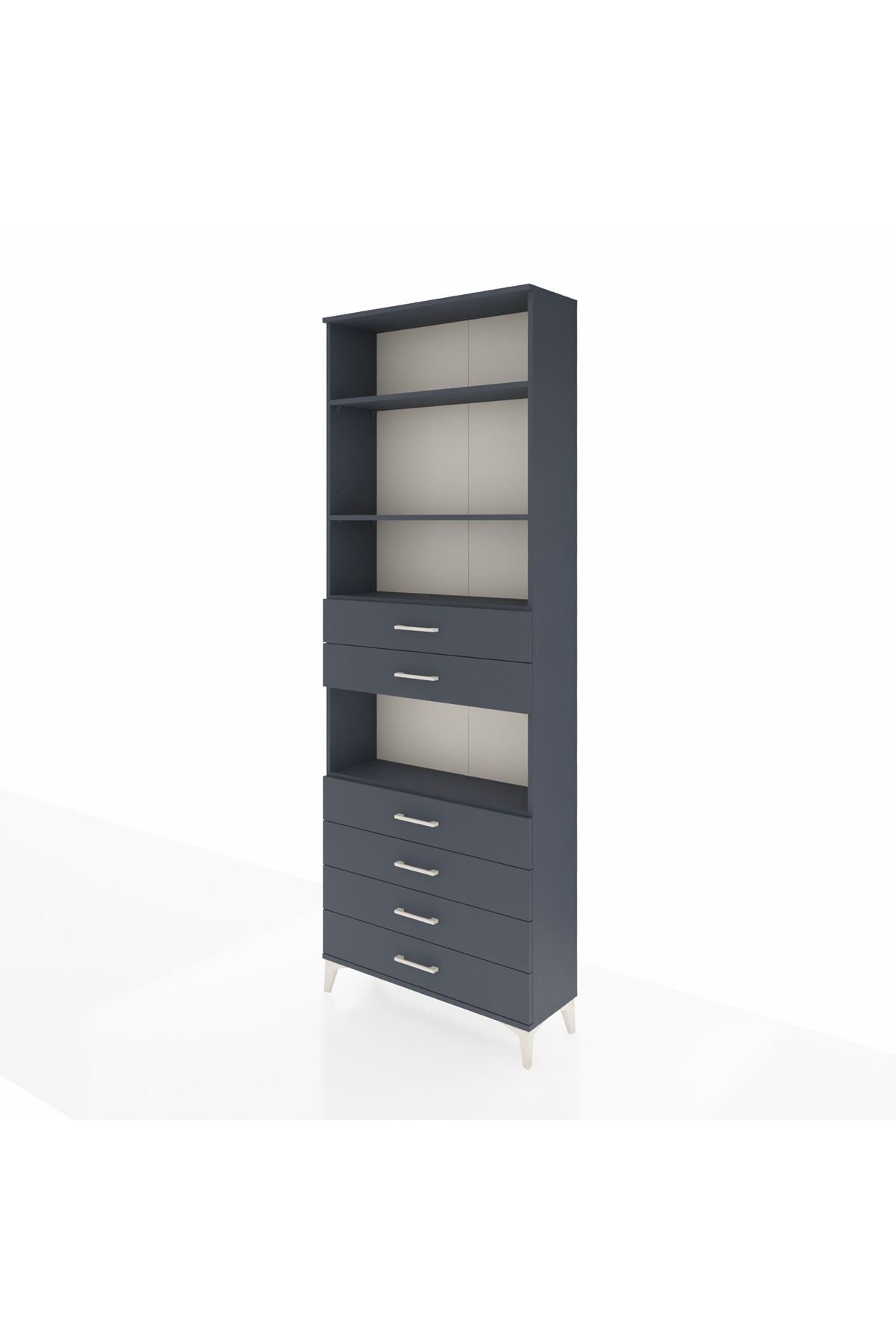 Arges Dolap 4 Raflı 6 Çekmeceli 88x30x243 Antrasit-Antrasit