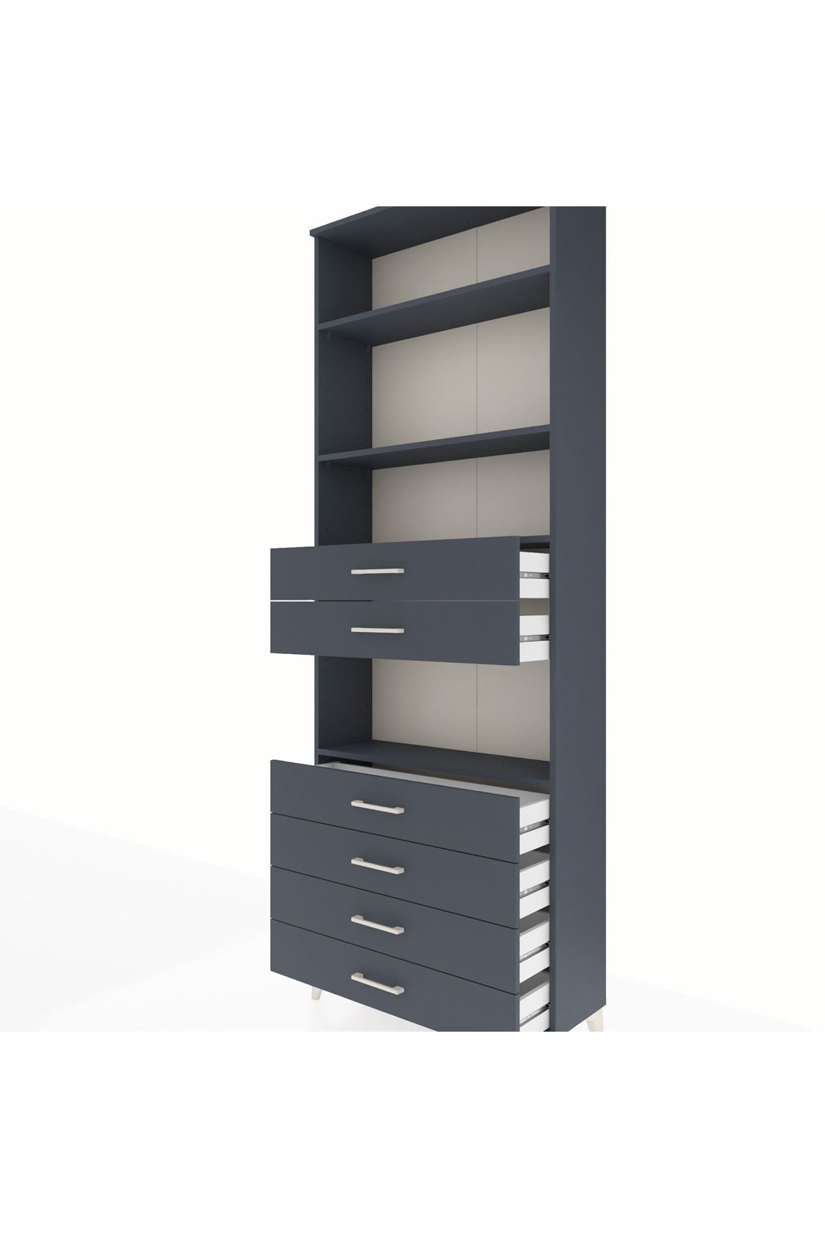 Arges Dolap 4 Raflı 6 Çekmeceli 88x30x243 Antrasit-Antrasit