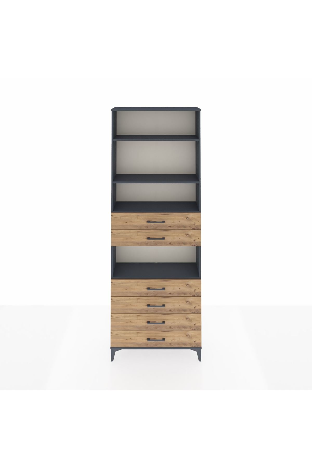 Arges Dolap 4 Raflı 6 Çekmeceli 88x30x243 Antrasit-Çam