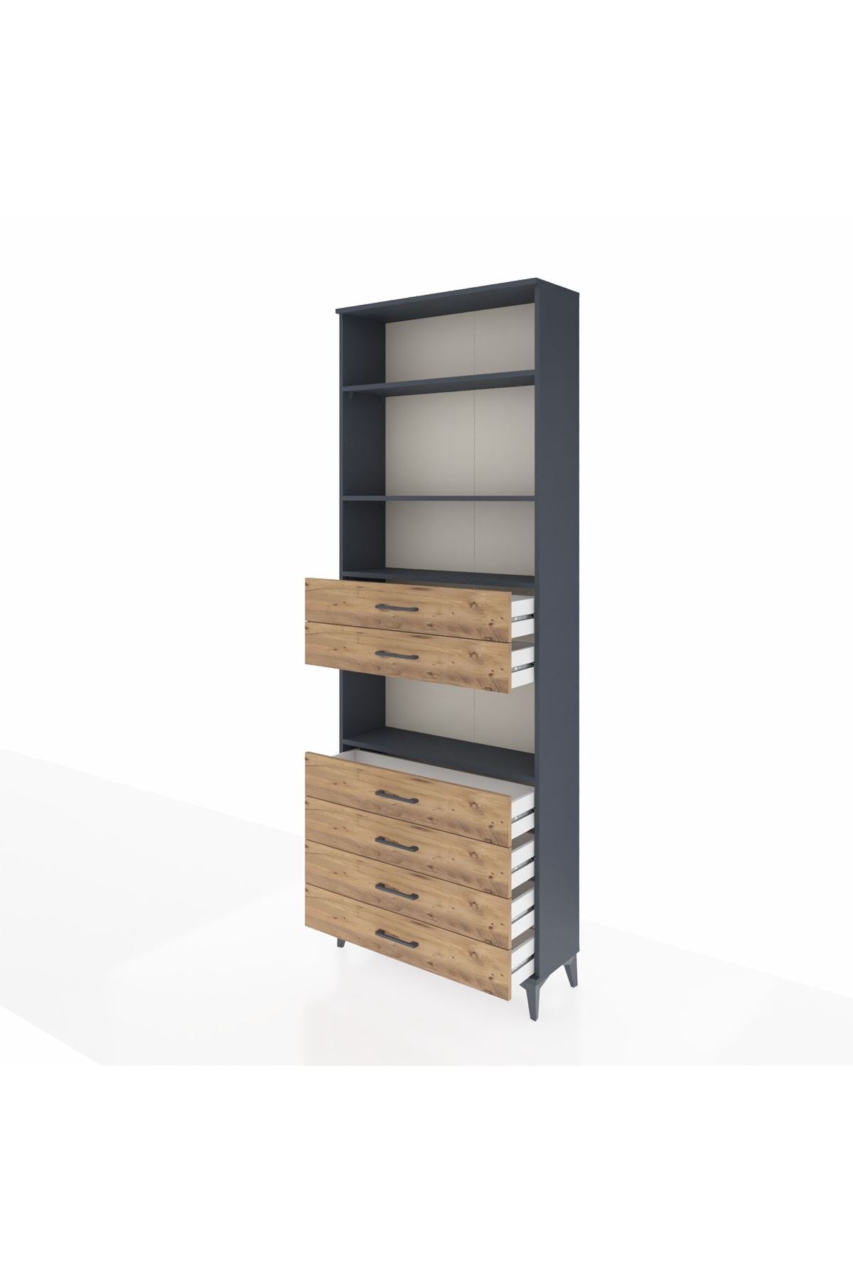 Arges Dolap 4 Raflı 6 Çekmeceli 88x30x243 Antrasit-Çam