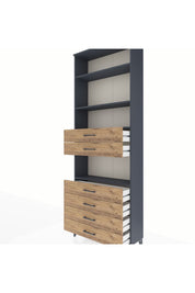 Arges Dolap 4 Raflı 6 Çekmeceli 88x30x243 Antrasit-Çam