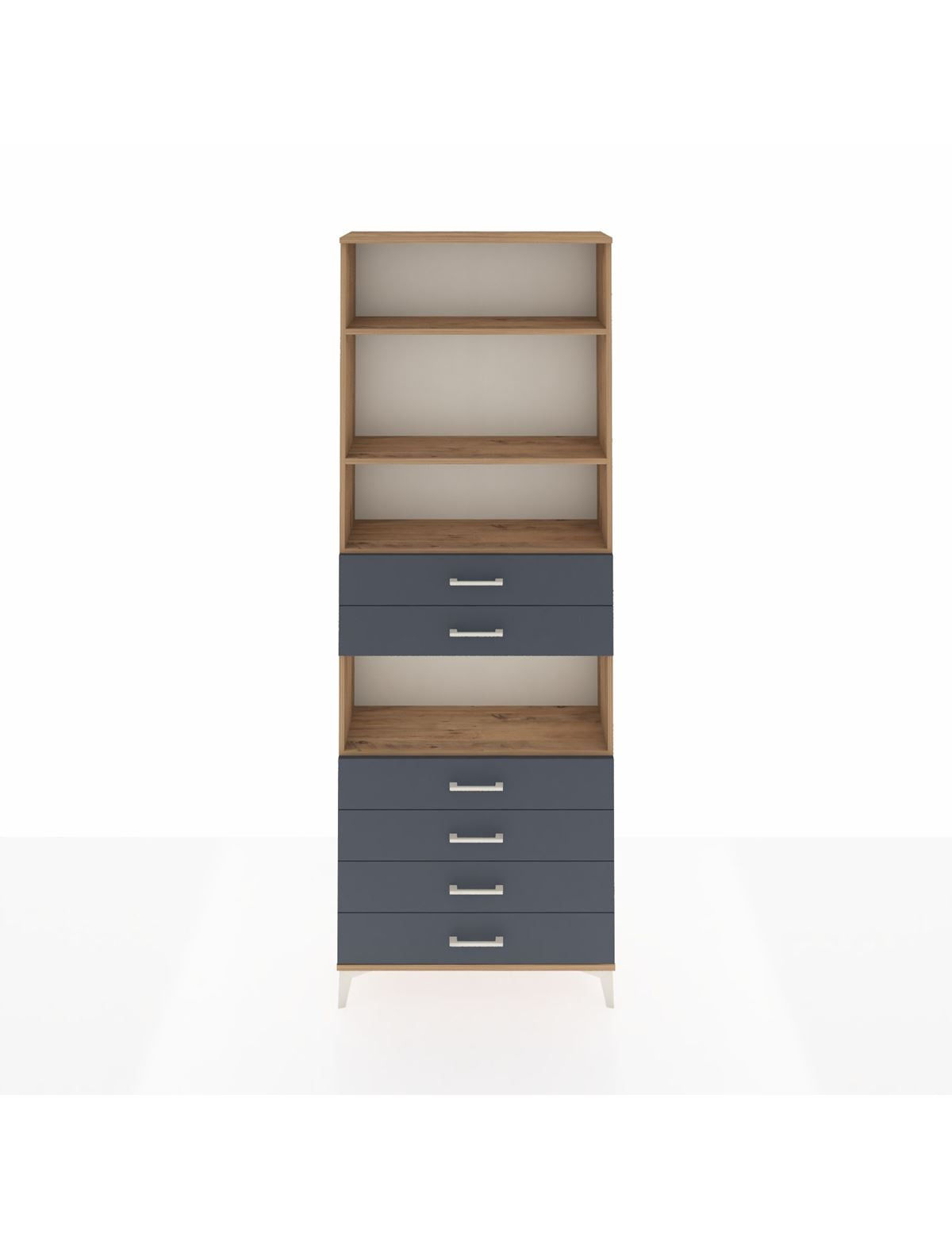 Arges Dolap 4 Raflı 6 Çekmeceli 88x30x243 Çam-Antrasit