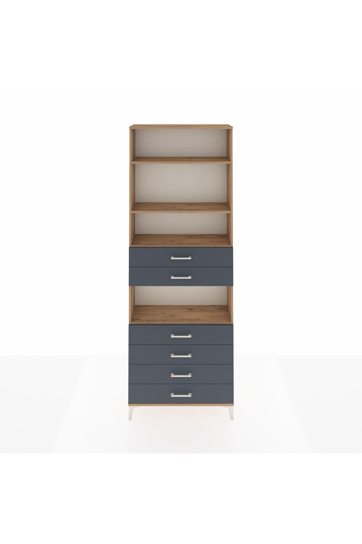 Arges Dolap 4 Raflı 6 Çekmeceli 88x30x243 Çam-Antrasit