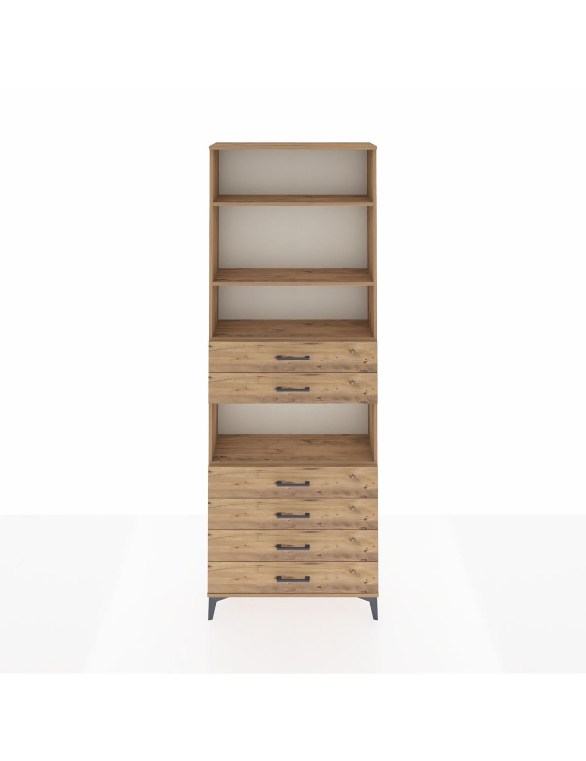 Arges Dolap 4 Raflı 6 Çekmeceli 88x30x243 Çam-Çam