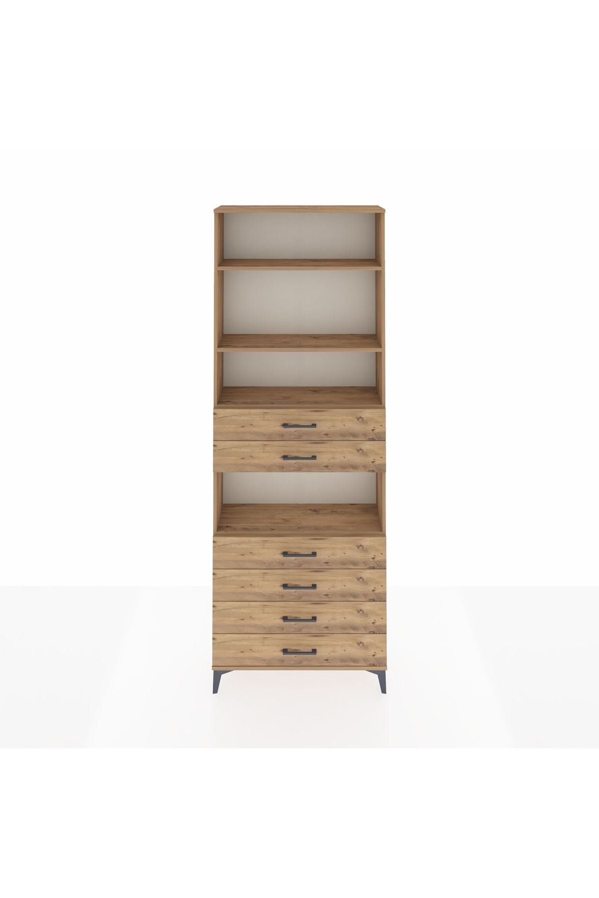 Arges Dolap 4 Raflı 6 Çekmeceli 88x30x243 Çam-Çam