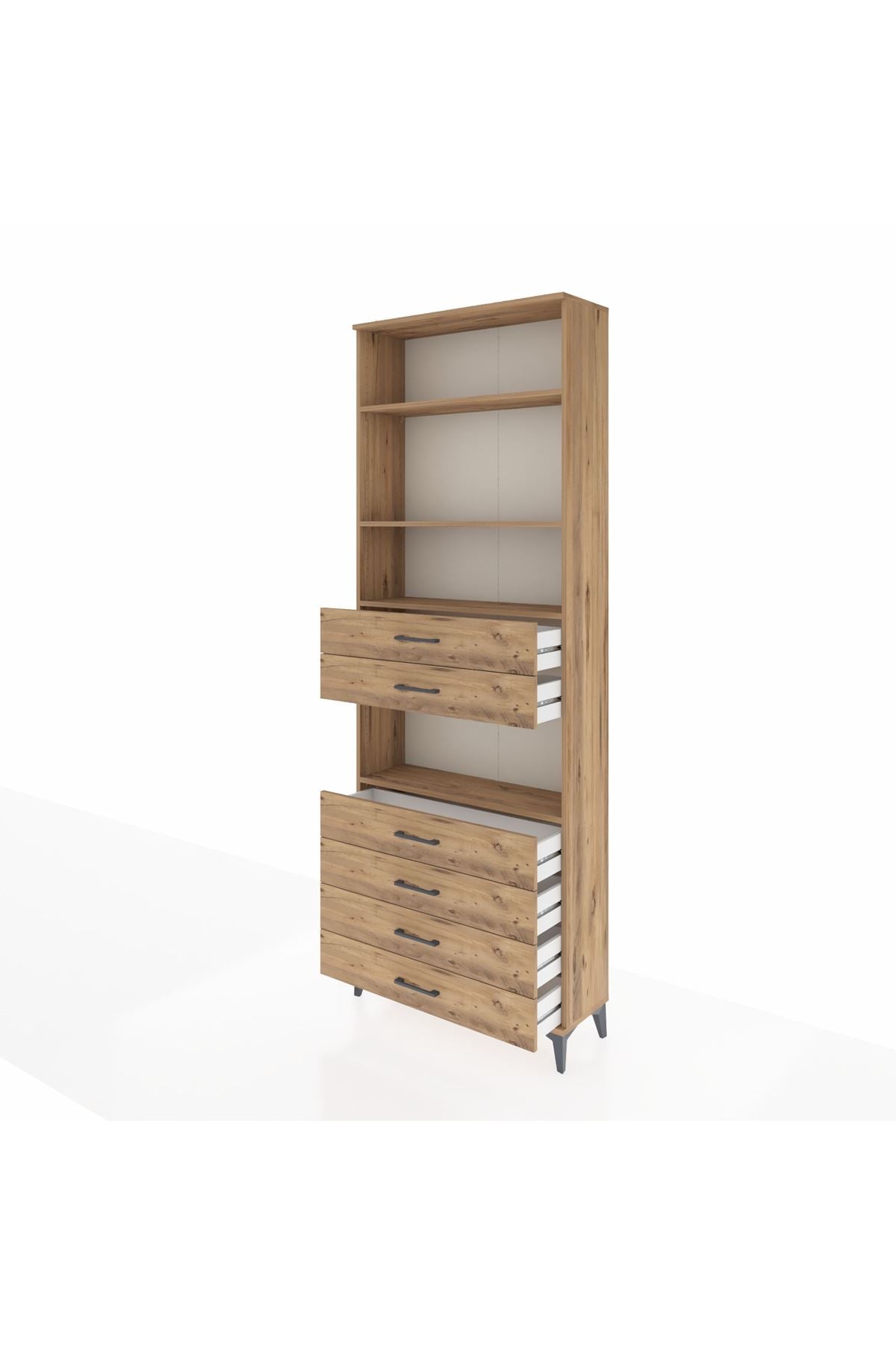 Arges Dolap 4 Raflı 6 Çekmeceli 88x30x243 Çam-Çam