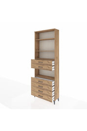 Arges Dolap 4 Raflı 6 Çekmeceli 88x30x243 Çam-Çam