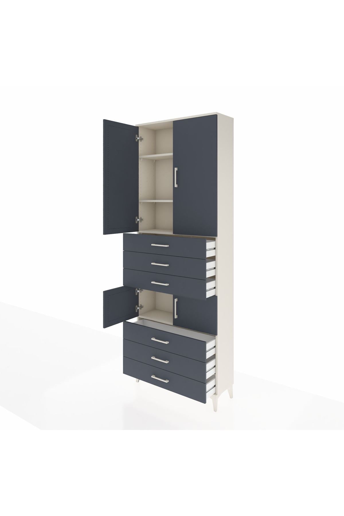 Arges Dolap 4 Raflı 6 Çekmeceli 4 Kapaklı 88x30x243 Aytaşı-Antrasit