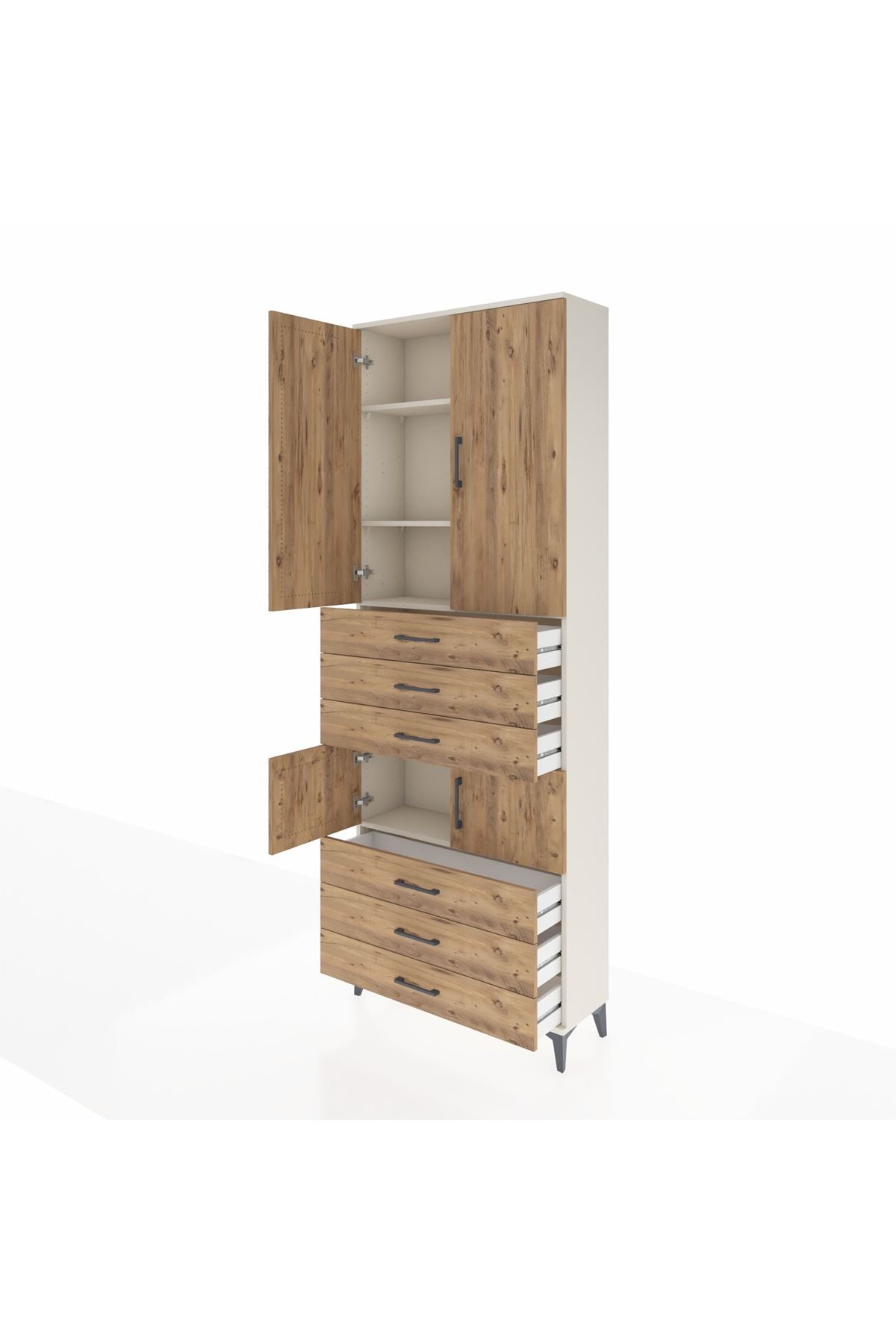 Arges Dolap 4 Raflı 6 Çekmeceli 4 Kapaklı 88x30x243 Aytaşı-Çam