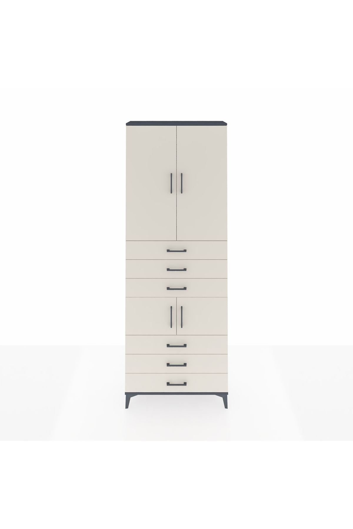 Arges Dolap 4 Raflı 6 Çekmeceli 4 Kapaklı 88x30x243 Antrasit-Aytaşı