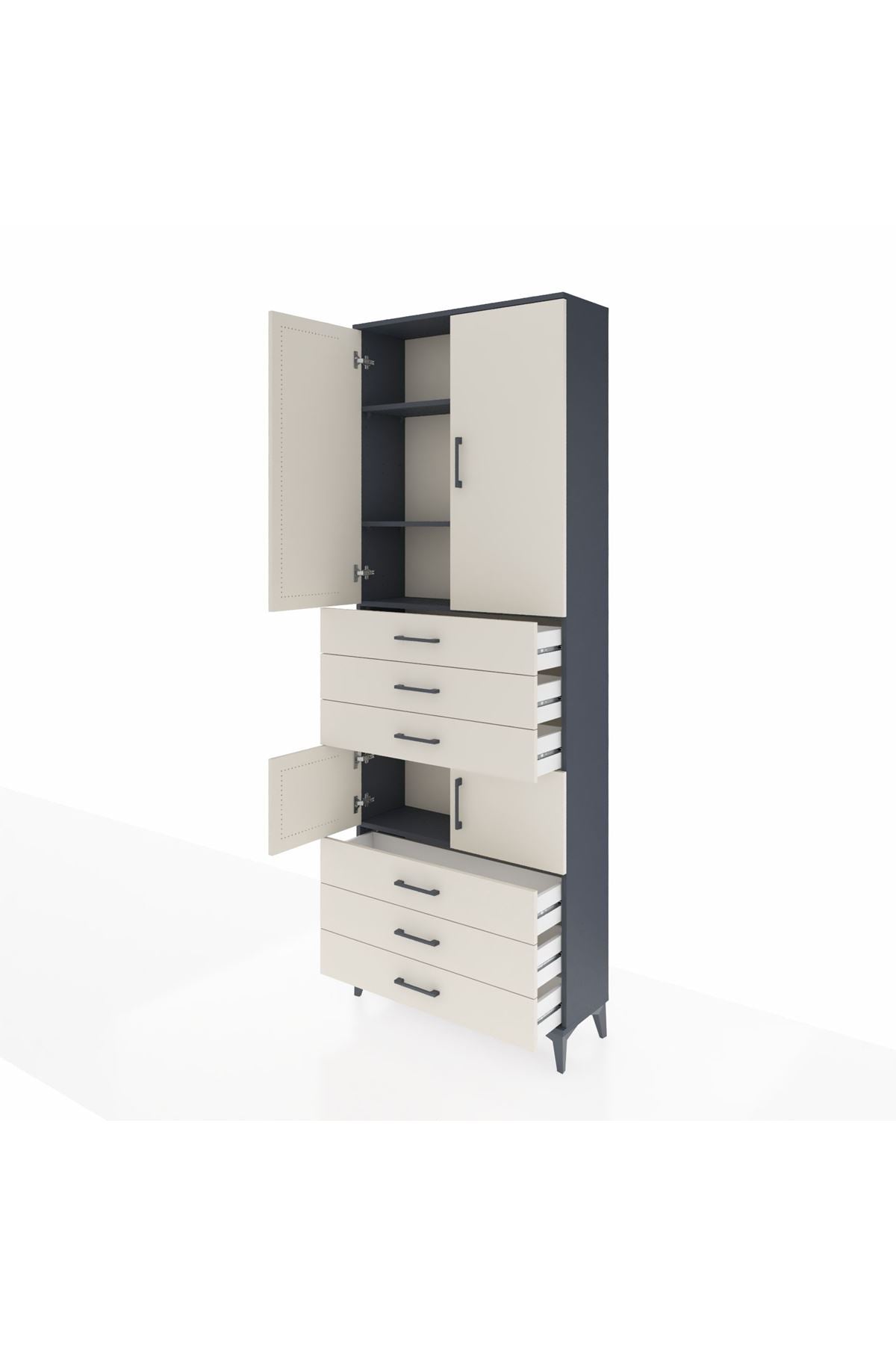 Arges Dolap 4 Raflı 6 Çekmeceli 4 Kapaklı 88x30x243 Antrasit-Aytaşı