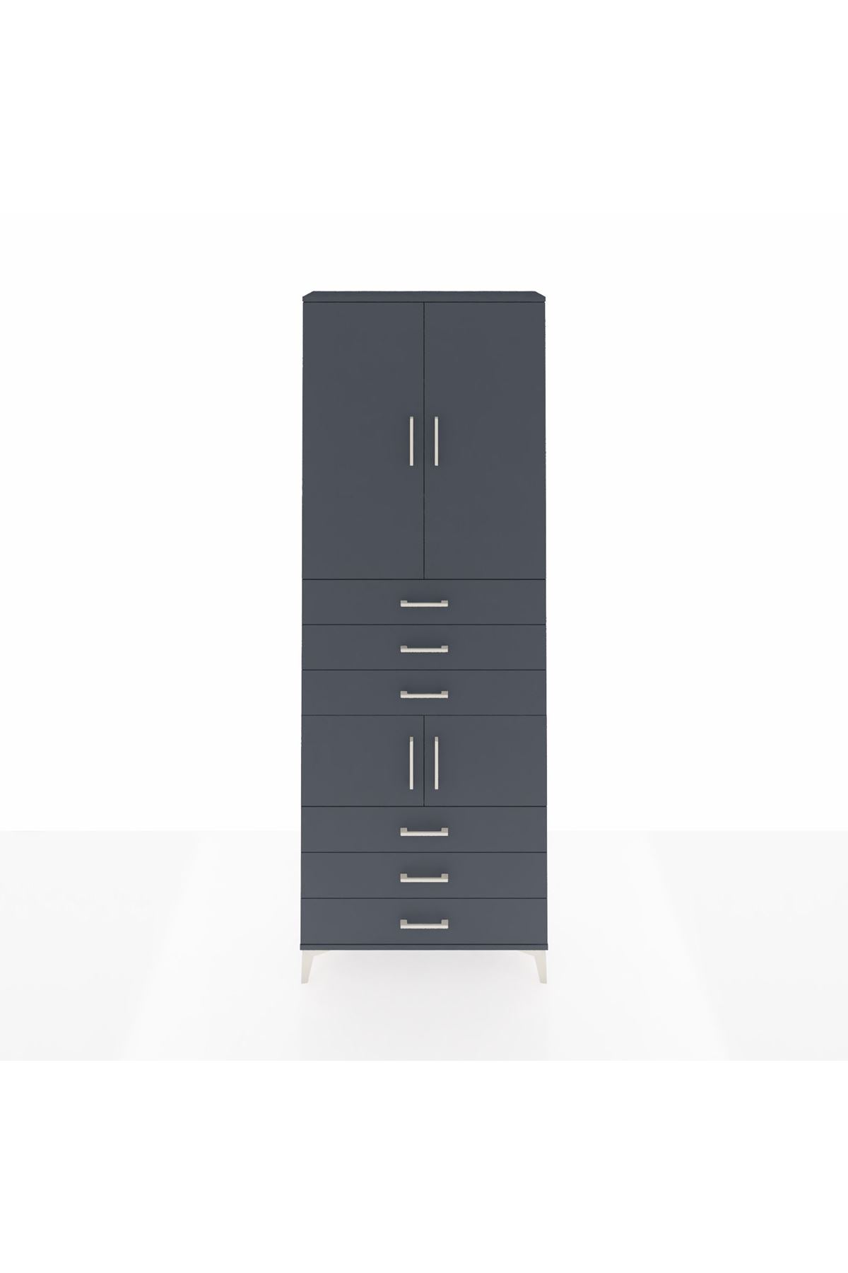 Arges Dolap 4 Raflı 6 Çekmeceli 4 Kapaklı 88x30x243 Antrasit-Antrasit