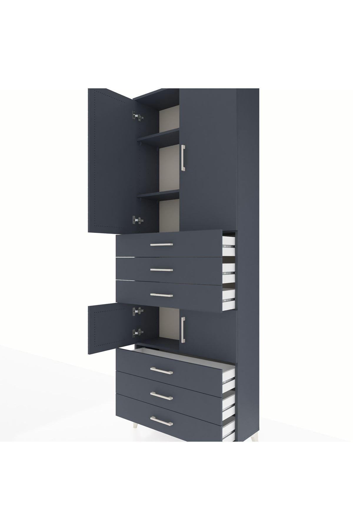 Arges Dolap 4 Raflı 6 Çekmeceli 4 Kapaklı 88x30x243 Antrasit-Antrasit