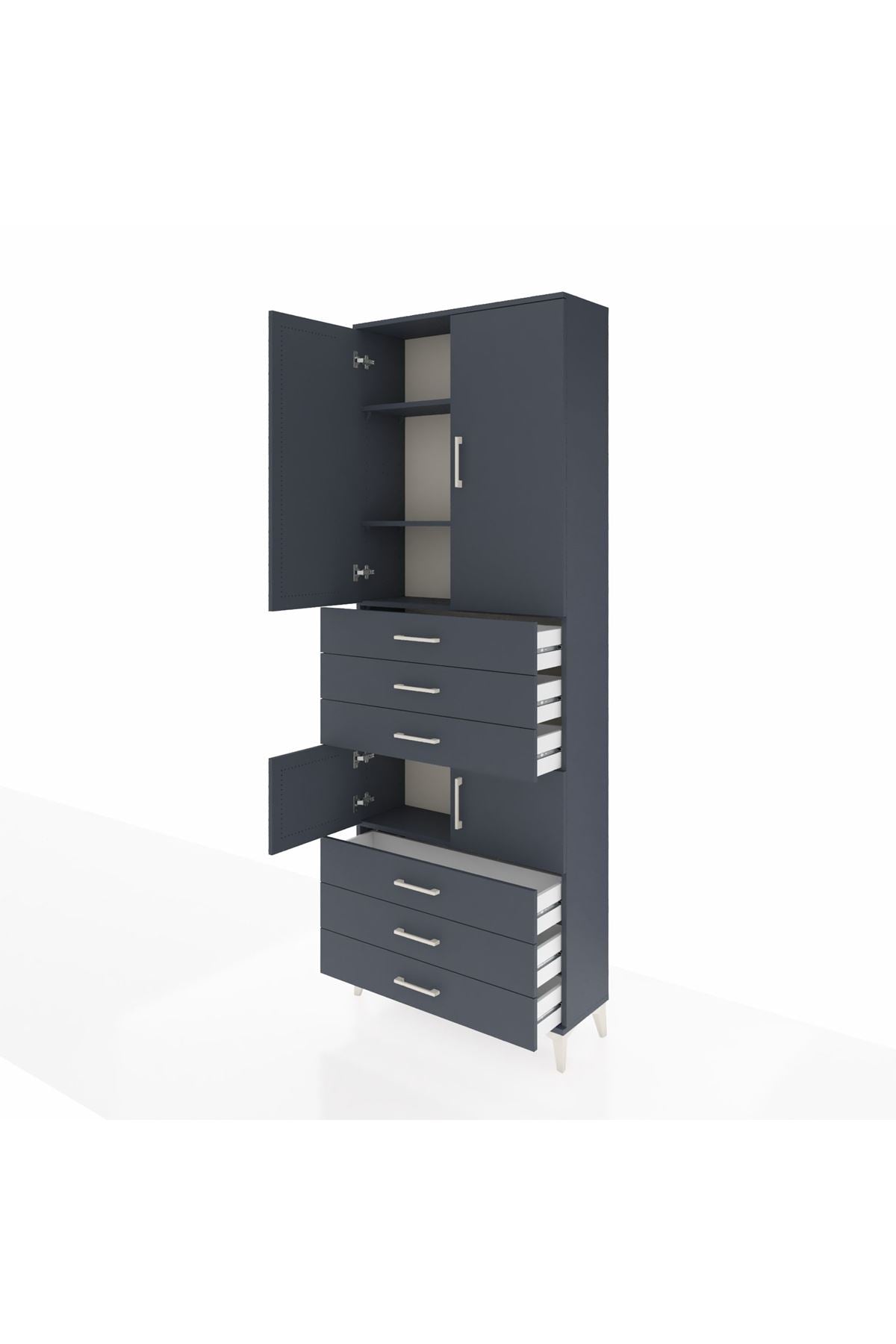 Arges Dolap 4 Raflı 6 Çekmeceli 4 Kapaklı 88x30x243 Antrasit-Antrasit