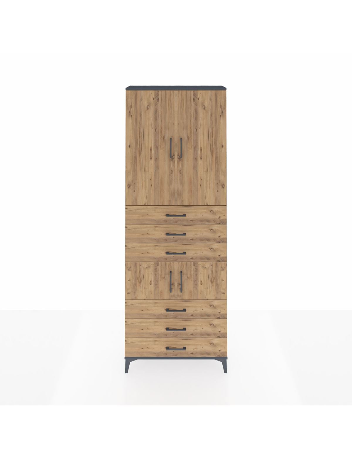 Arges Dolap 4 Raflı 6 Çekmeceli 4 Kapaklı 88x30x243 Antrasit-Çam