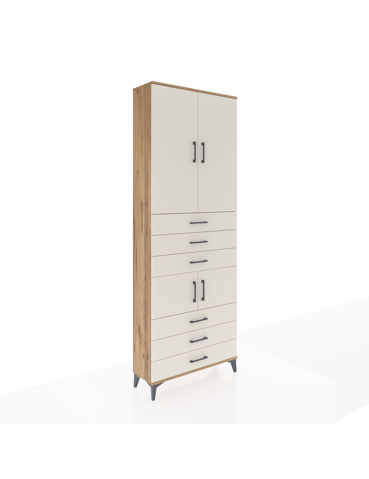 Arges Dolap 4 Raflı 6 Çekmeceli 4 Kapaklı 88x30x243 Çam-Aytaşı