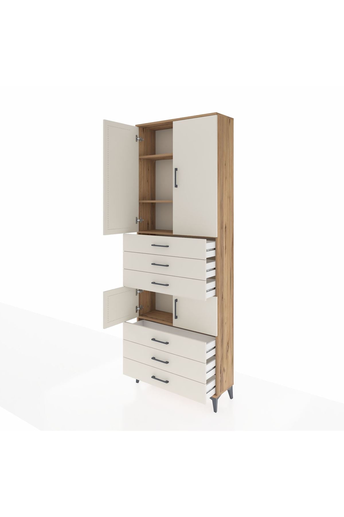 Arges Dolap 4 Raflı 6 Çekmeceli 4 Kapaklı 88x30x243 Çam-Aytaşı