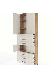 Arges Dolap 4 Raflı 6 Çekmeceli 4 Kapaklı 88x30x243 Çam-Aytaşı