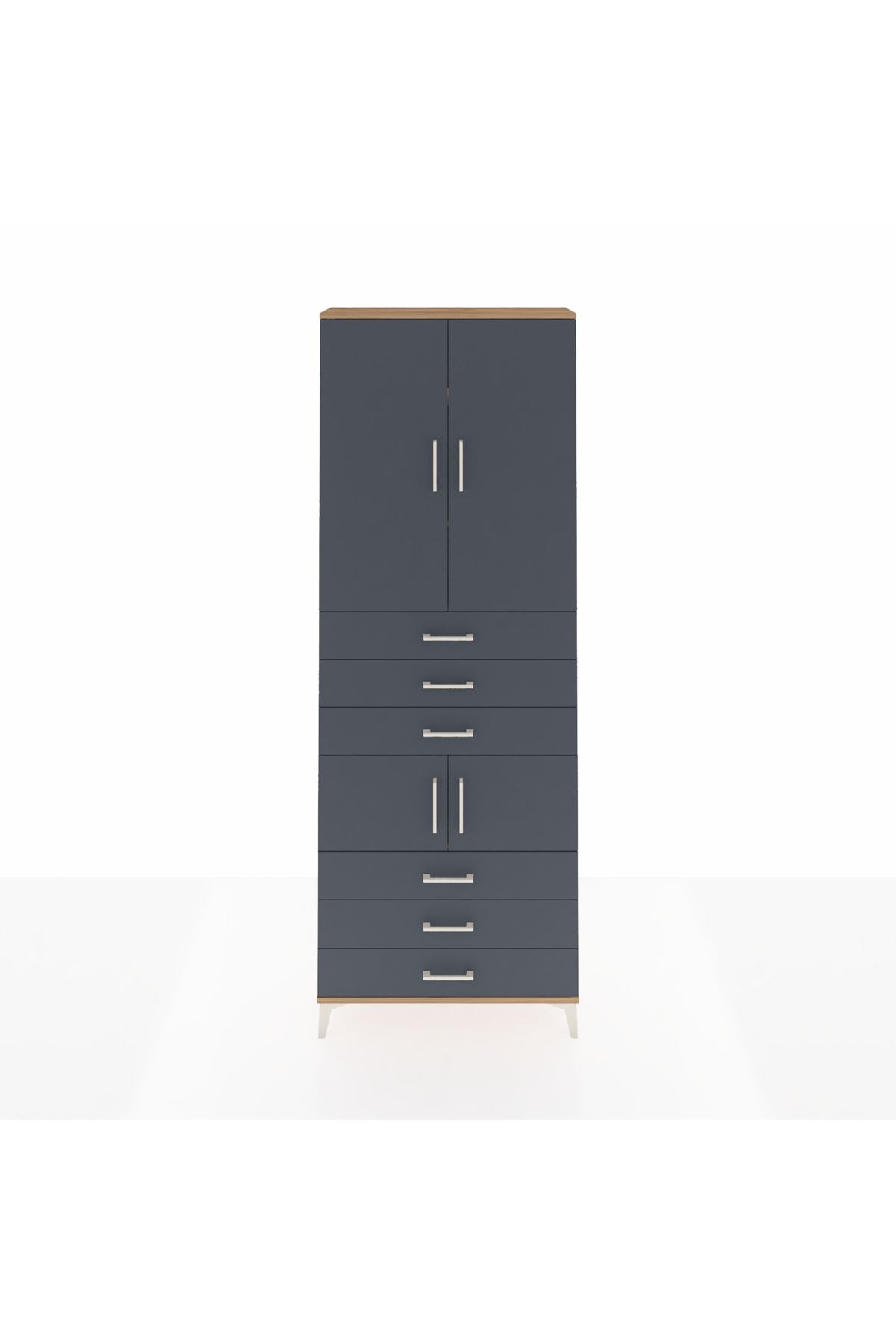 Arges Dolap 4 Raflı 6 Çekmeceli 4 Kapaklı 88x30x243 Çam-Antrasit