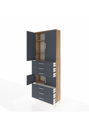 Arges Dolap 4 Raflı 6 Çekmeceli 4 Kapaklı 88x30x243 Çam-Antrasit