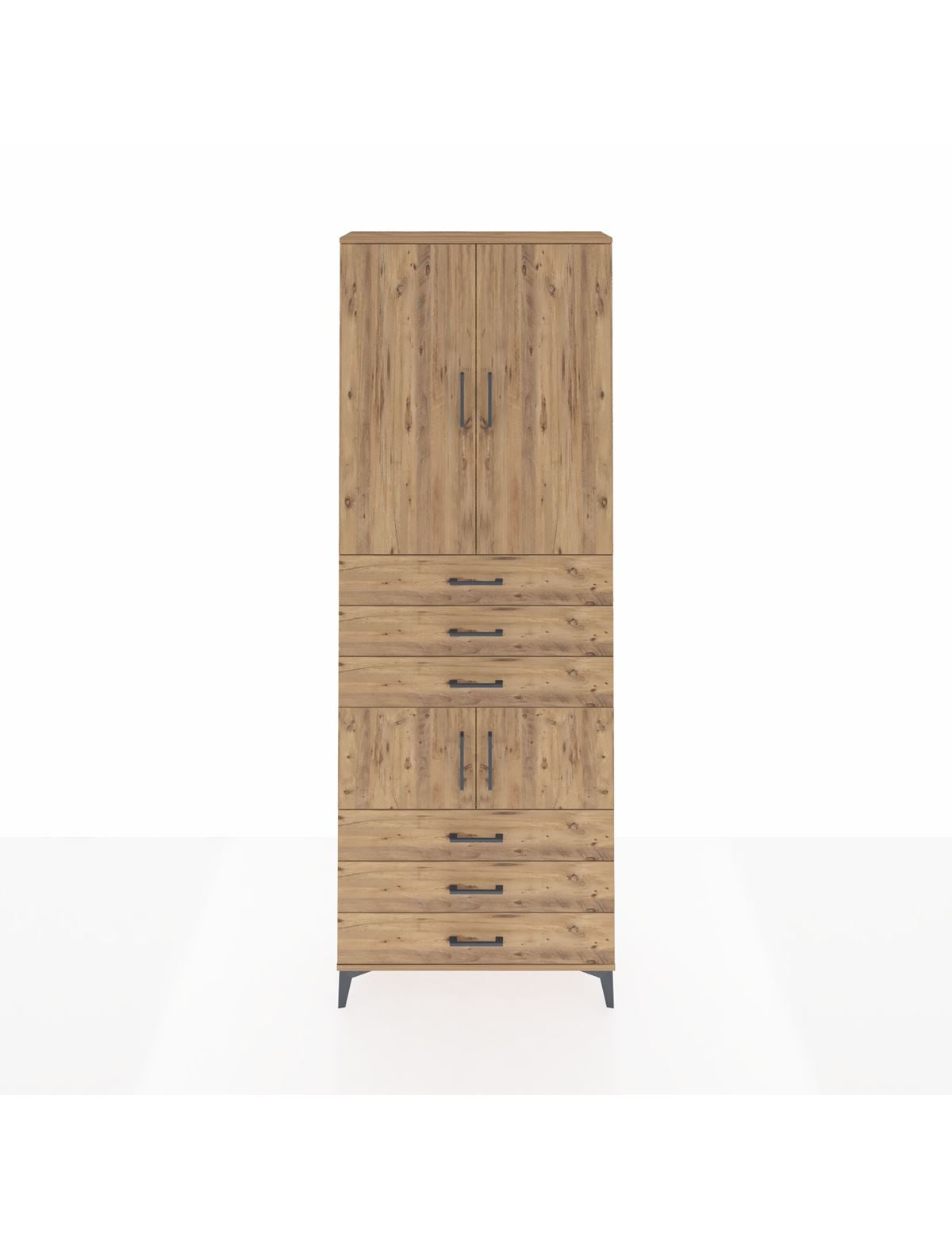 Arges Dolap 4 Raflı 6 Çekmeceli 4 Kapaklı 88x30x243 Çam-Çam