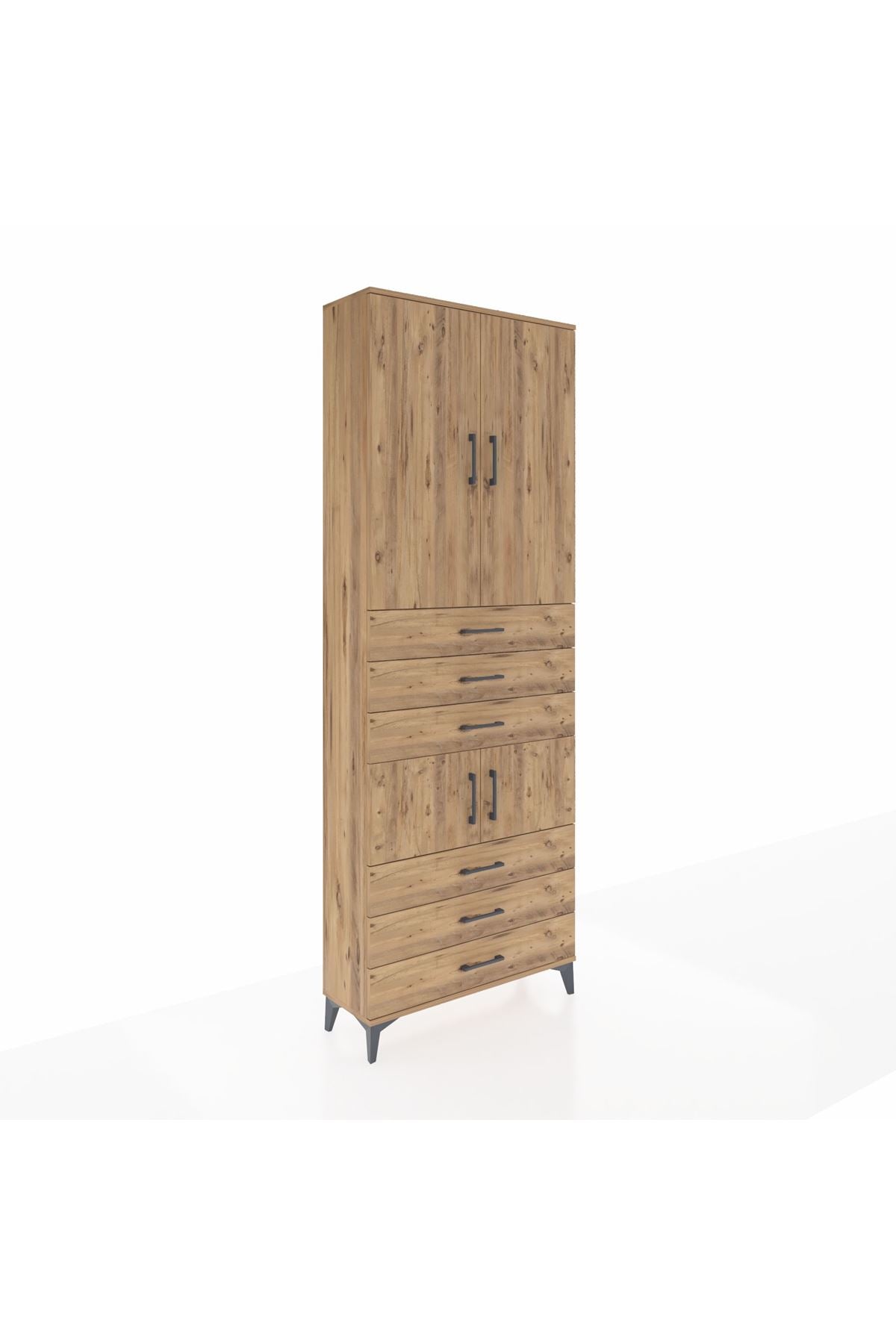 Arges Dolap 4 Raflı 6 Çekmeceli 4 Kapaklı 88x30x243 Çam-Çam