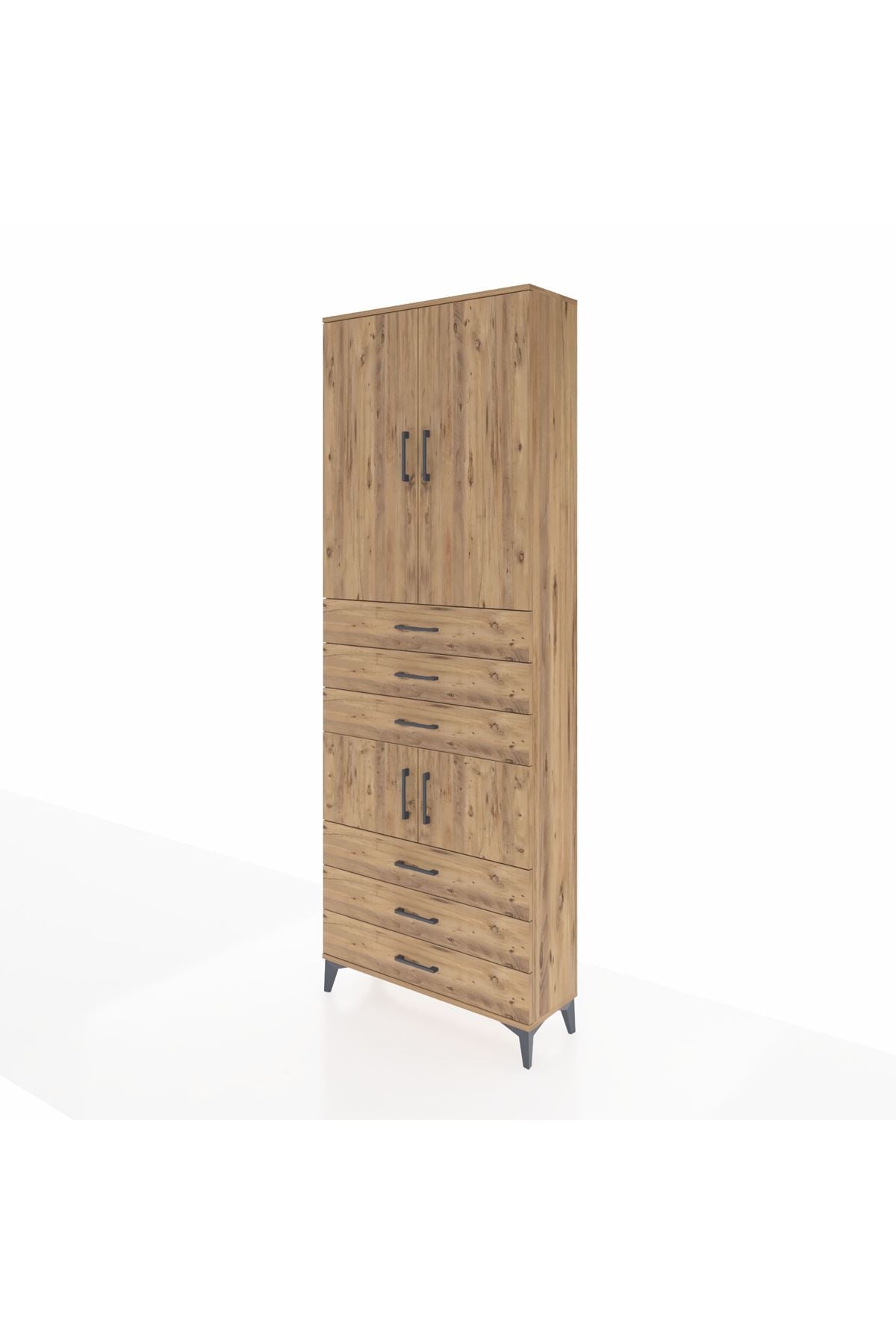 Arges Dolap 4 Raflı 6 Çekmeceli 4 Kapaklı 88x30x243 Çam-Çam