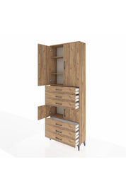 Arges Dolap 4 Raflı 6 Çekmeceli 4 Kapaklı 88x30x243 Çam-Çam