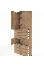 Arges Dolap 4 Raflı 6 Çekmeceli 4 Kapaklı 88x30x243 Çam-Çam