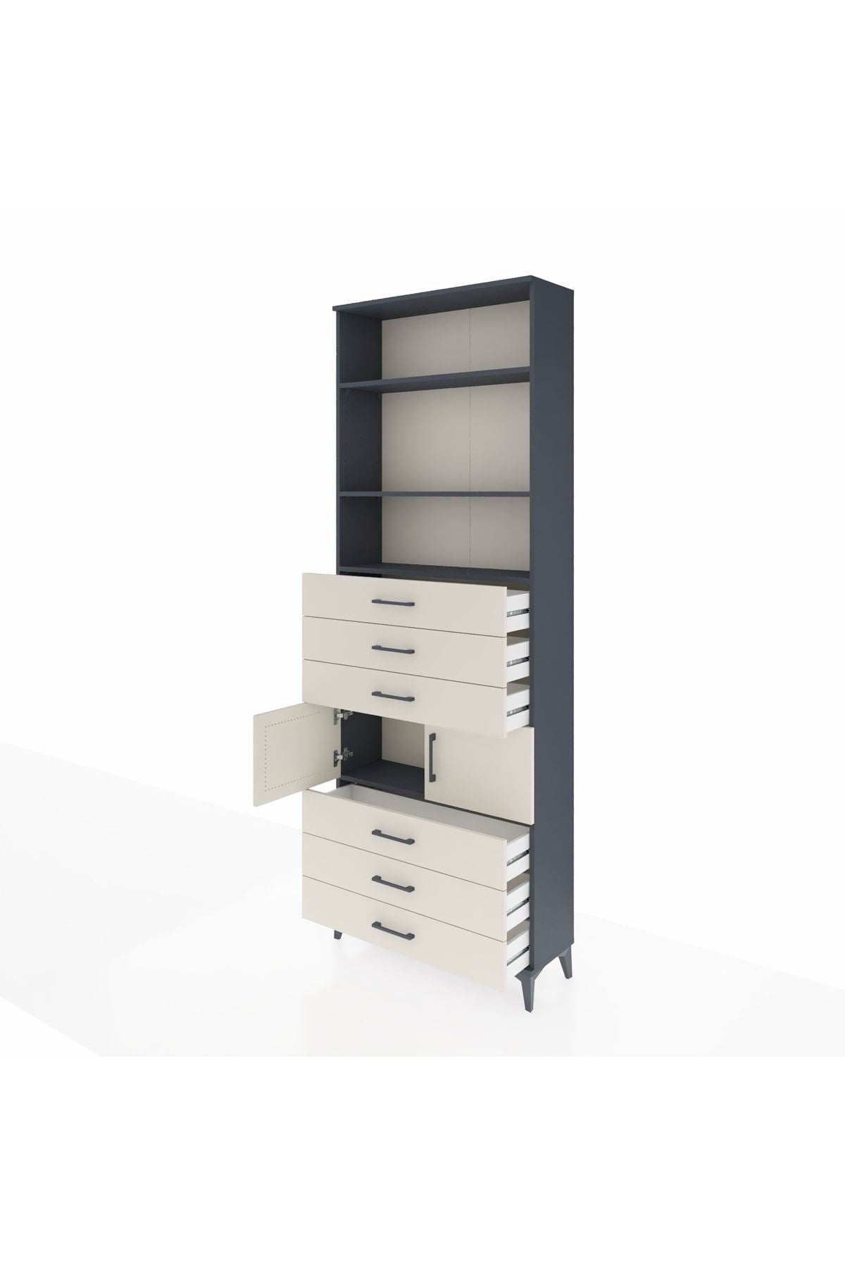 Arges Dolap 4 Raflı 6 Çekmeceli 2 Kapaklı 88x30x243 Antrasit-Aytaşı